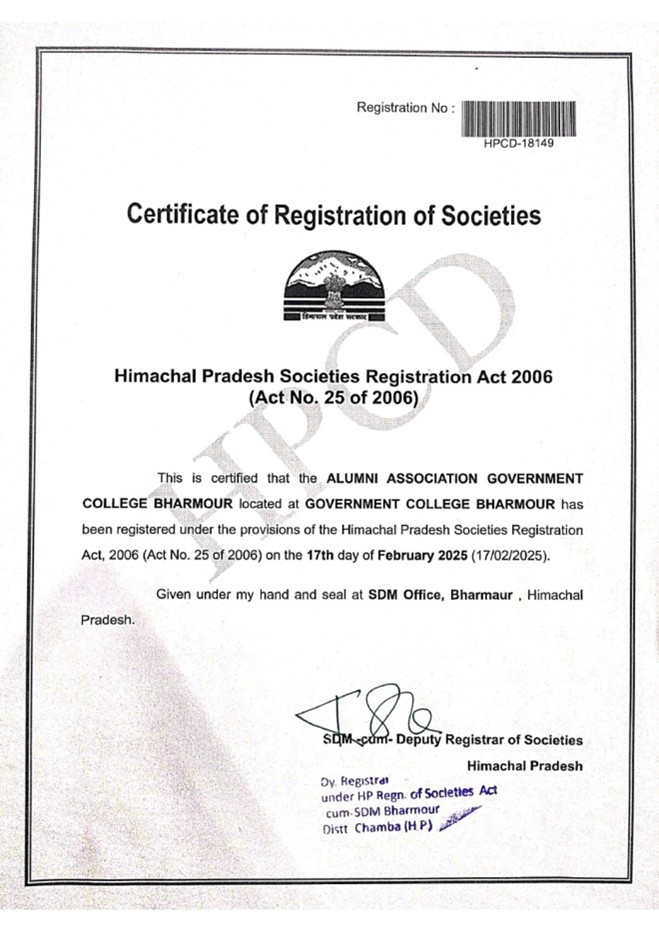 Alumni Association Registration Certificate